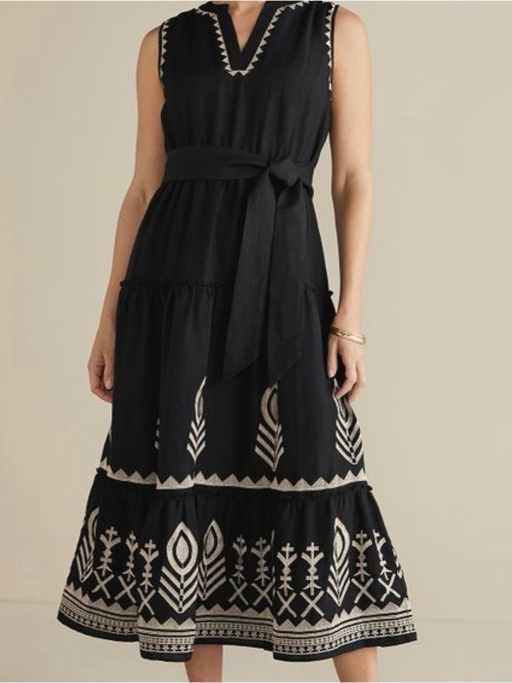 Soft Surroundings Black Fernanda Embroidered Midi Dress XL